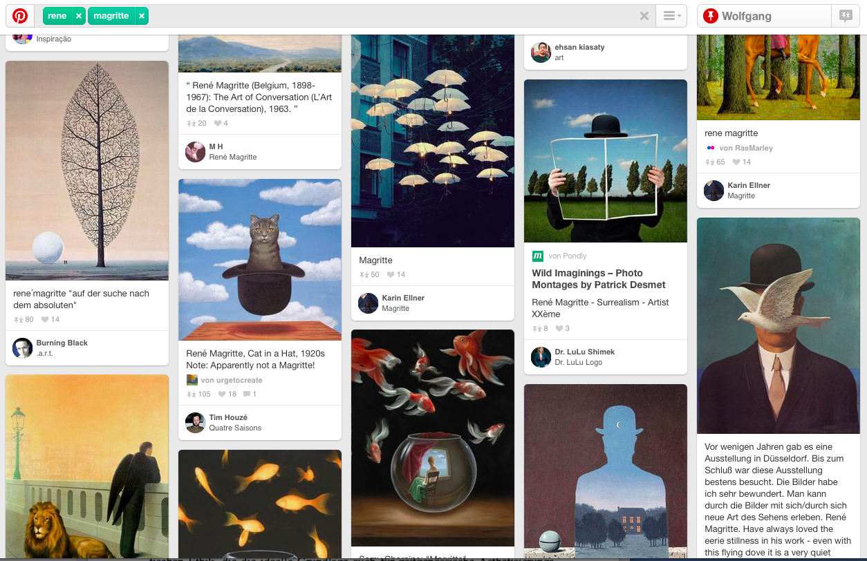 Screenshot zum Schlagwort „René Magritte“ auf Pinterest