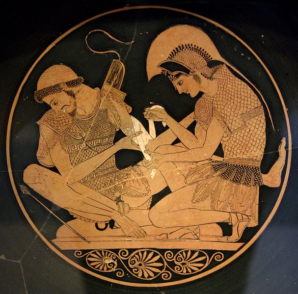 Achilles und Patroklos (Innenseite eines attischen rotfigurigen Kylix, um 500 v. Chr. Aus Vulci.)