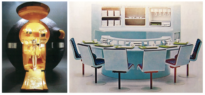 Abb. 11: Modell Experiment 70 des Designers Luigi Colani, Firma Poggenpohl, 1970 (links), Abb. 11 a: Modell Typ 1, Firma Bulthaup, 1970 (rechts)