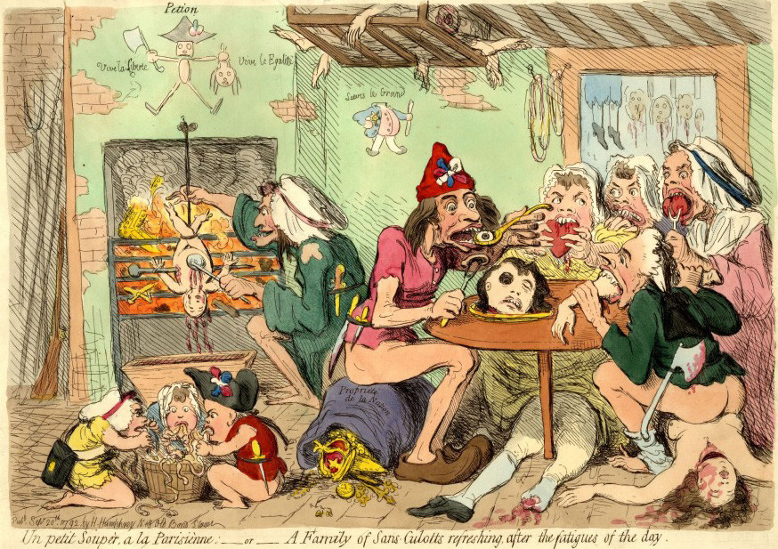 James Gillrays „un petit souper“, 20. September 1792, satirische Darstellung der Sans-Sculotten.